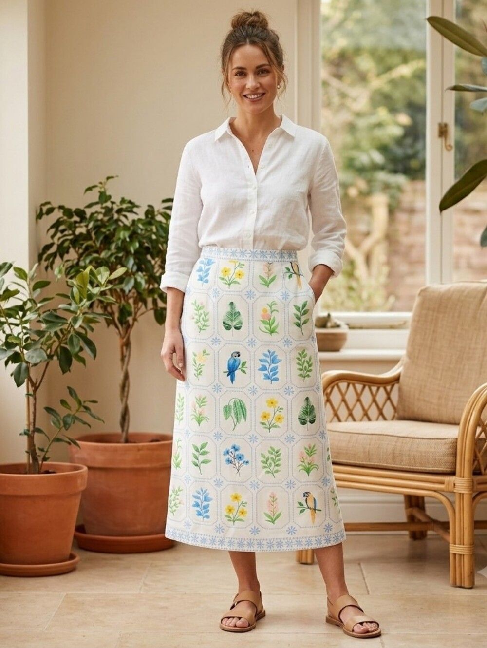 {Peary & Co.} Whimsical Tropical & Floral Mosaic Print Skirt - Size XS